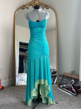 Teal and Mint High-Low Evening Dress